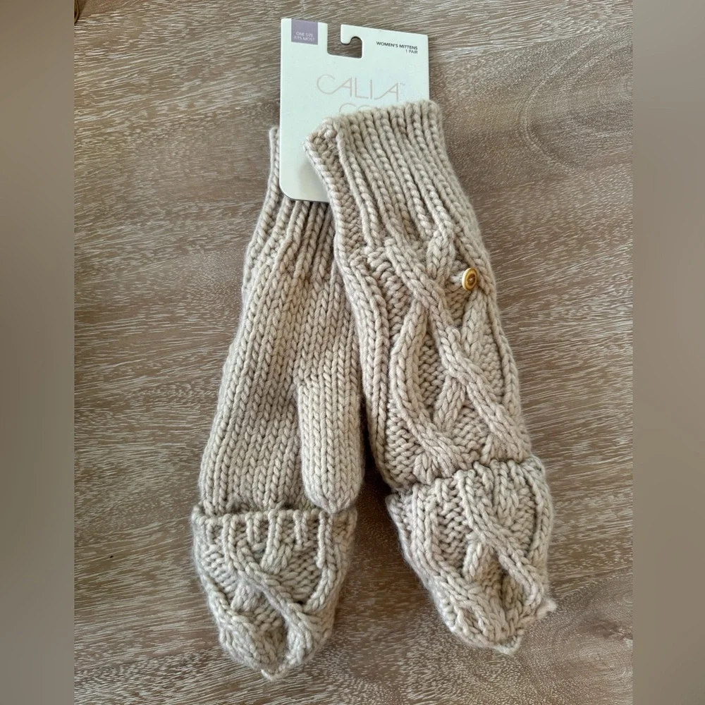 CALIA Women's Cable Pop Top Mitten, cream, NWT